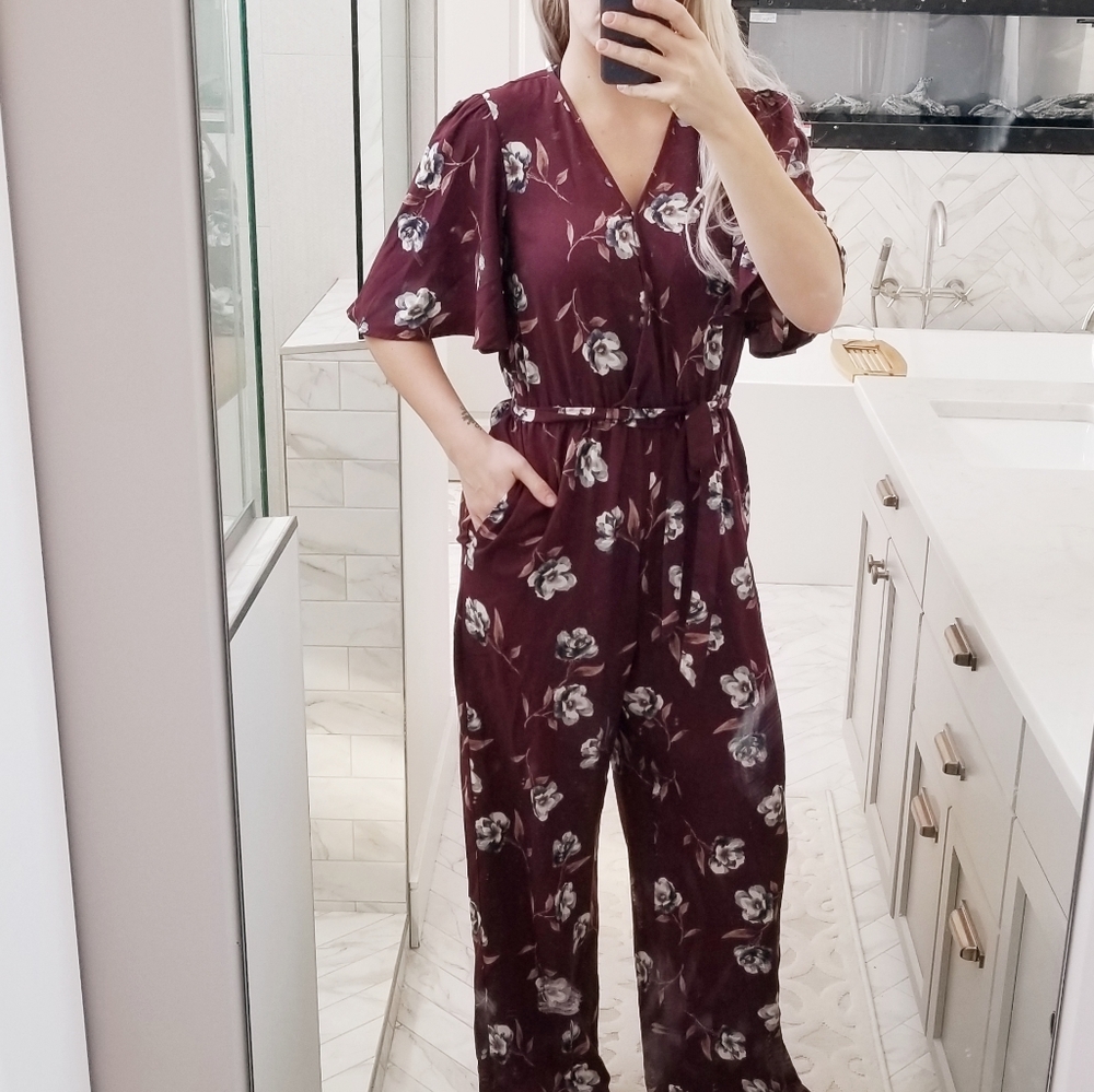 Burgundy Floral Jumpsuit